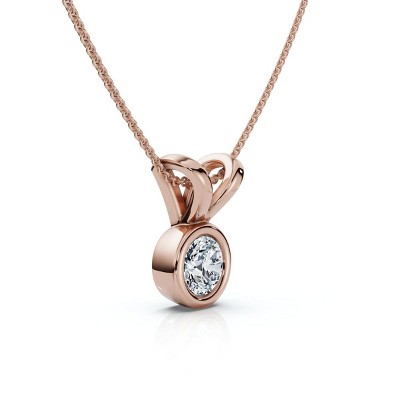 Pompeii3 Dainty Stackable Solitaire Bezel Diamond Pendant 14k Gold Lab Created EF/VS