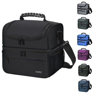 Black Double Compartment Insulated Lunch Bag with Adjustable Strap