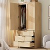 Rattan Armoire Wardrobe Closet with 3 Drawers & 2 Doors, Tall Wooden Wardrobe for Hanging Clothes, Bedroom Storage Cabinet - 4 of 4