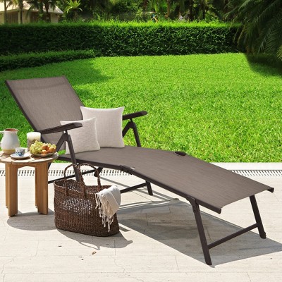 Brown Adjustable Steel Frame Outdoor Chaise Lounge Chair