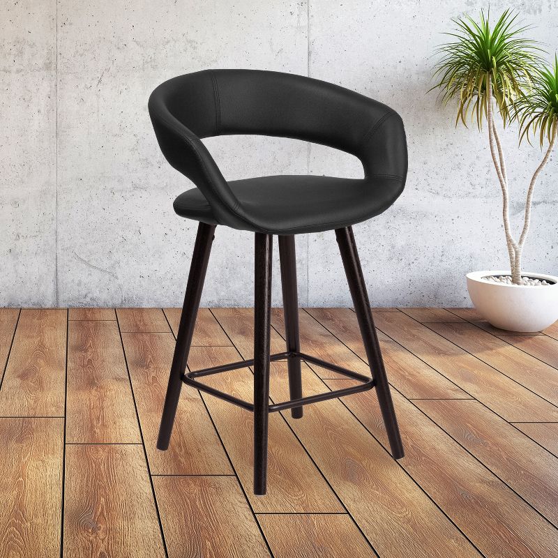 Emma and Oliver 24"H Cappuccino Wood Rounded Open Back Counter Height Stool, 2 of 11