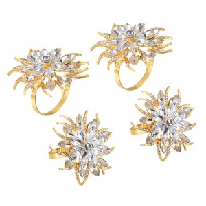 Unique Bargains Alloy Shiny Decorative Wear Resistance  Rhinestone Crystal Flower Napkin Rings 4 Pcs - 1 of 4