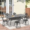 7-Piece Patio Set: Rectangle Table & 6 Chairs - Cast Aluminum, All-Weather/Umbrella Hole & Adjustable Legs for Balcony/Backyard - 2 of 4