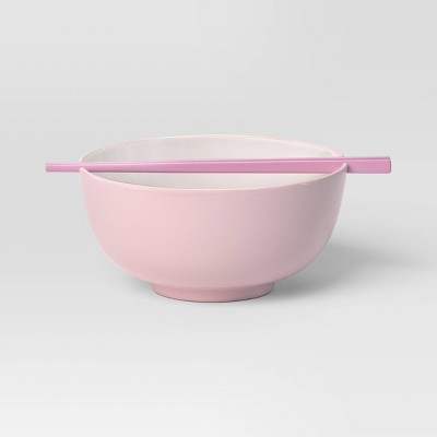 37 fl oz Swirl Print Noodle Bowl with Chopstick Ivory/Pink - Room Essentials™