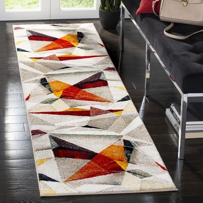 Porcello Light Grey and Orange Abstract Runner Rug