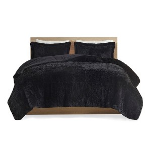 SEVOBAL Bedding Sets, Twin XL Shaggy Long Fur Comforter Mini Set for Modern Cozy Bedroom Style, Black, 18.11"*9.45"*8.66" - 1 of 4