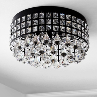 Meredith 14.5" Black Crystal Drum LED Flush Mount