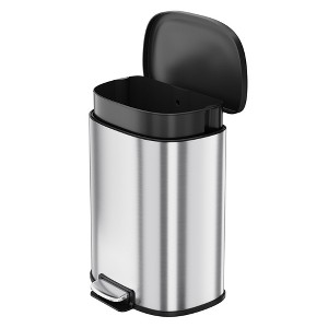 13 Gallons Stainless Steel Garbage Can, Hands Free Garbage Can, Soft Close Lid and Foot Pedal, Metal Kitchen Waste Bin, for Living Room, Office - 1 of 4