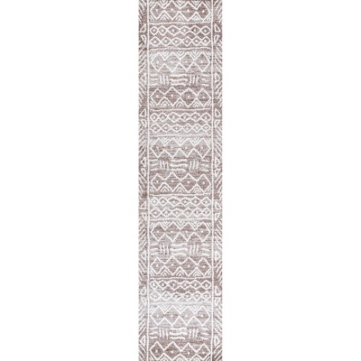 Ivory and Brown Geometric Washable Runner Rug
