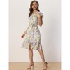 Allegra K Women's Floral Chiffon Flutter Sleeve Belted Square Neck Ruffled Hem Dress - 2 of 4