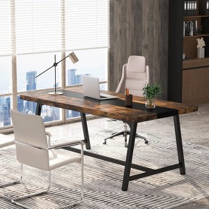 Okak Modern Large Executive Desk Office Computer Desk with Thick Metal Frame,Spacious Business Conference Table for Office,Studio - 1 of 4