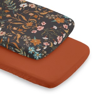 Sweet Jojo Designs Girl Baby Bassinet Fitted Sheets Set Boho Floral Wildflower Black Orange and Blue 2pc - 1 of 4