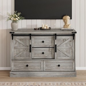 Farmhouse 4 Drawer Dresser for Bedroom, 45" Wood Dressers with Sliding Barn Doors, TV Stand with Large Drawers & Bar Handles - 1 of 4