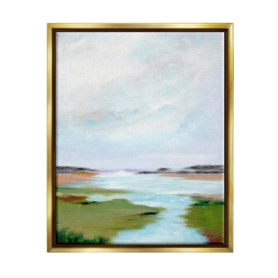 Stupell Tranquil River Soft Dreamy Clouds Framed Canvas