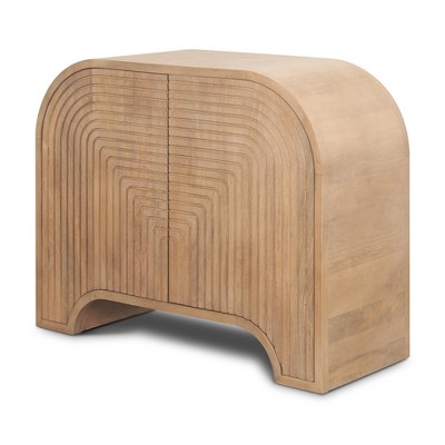 HomeRoots 32" Natural Solid Wood Textured Door Accent Cabinet With Two Doors
