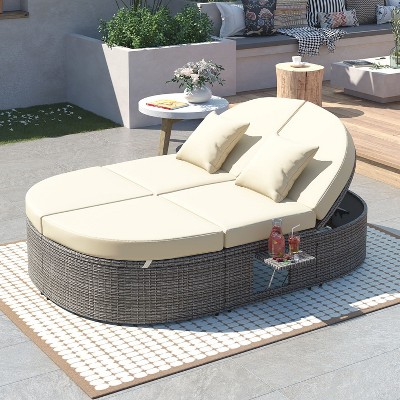 Carrie Rattan Patio Outdoor Daybeds with Cushions, Pillows, Adjustable Backrests for 2-Person, Tanning Near Me - Maison Boucle