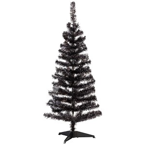 Northlight Artificial Tinsel Halloween Tree - 4' - Black - Unlit - 1 of 4