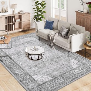 Washable Rug Non Slip Vintage Rug Foldable Indoor Carpet Ultra-Soft Retro Medallion Distressed Floor - 1 of 4