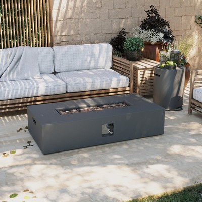 UPHA 56-inch Outdoor Rectangular Magnesium Oxide Fire Pit Table Propane for Outside Patio with Tank Cover