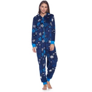 Ashford & Brooks Women's Mink Fleece Hooded One Piece Pajama Jumpsuit - 1 of 4