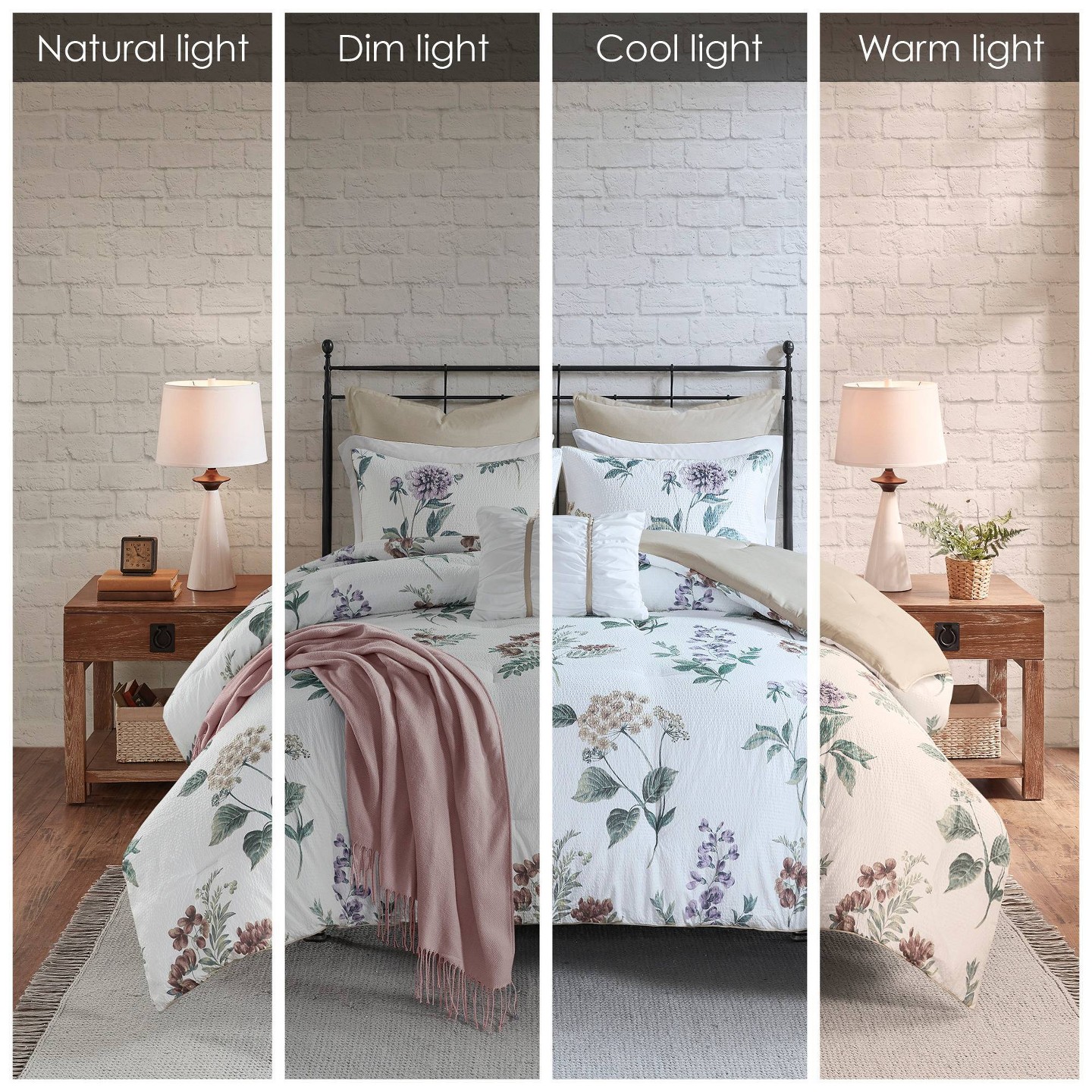 Комплект с одеялом Madison Park Full/Queen 7pc Benita Print Seersucker Comforter Set with Throw Blanket Taupe: Hypoallergenic Floral Bedding, цвет: С принтом — фото 2