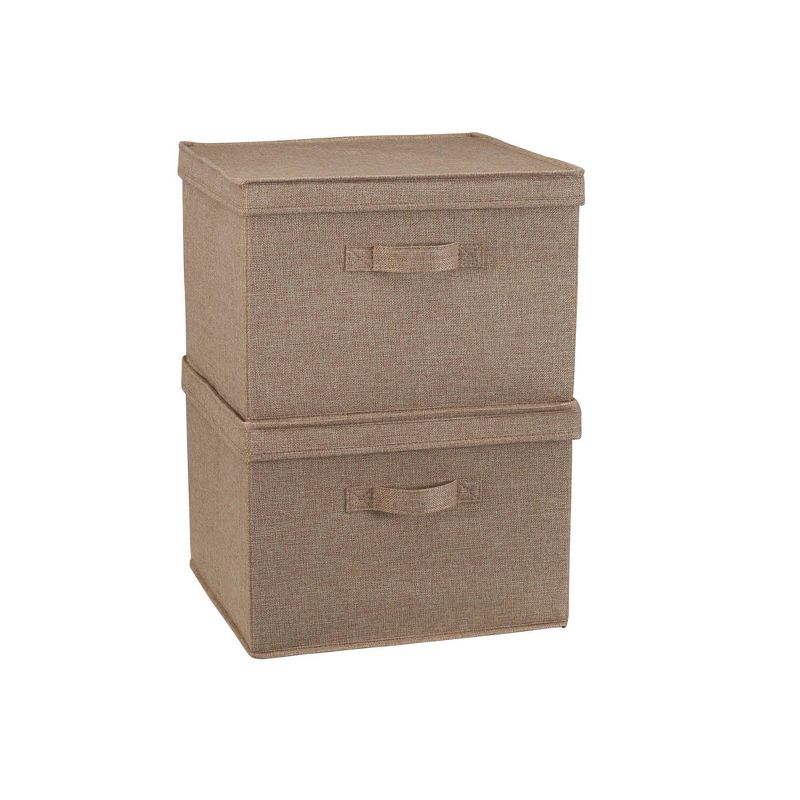 Household Essentials Set of 2 Square Storage Boxes with Lids Latte Linen, 3 of 9