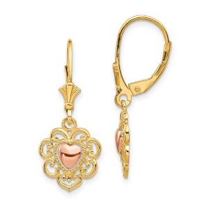 Black Bow Jewelry Lace Fringe Heart Lever Back Earrings in 14k Two Tone Gold - 1 of 4