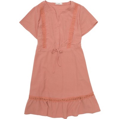 Agnes Orinda Women's Plus Size Elegant Short Sleeve Tie Waist Ruffle Hem At Knee Dresses