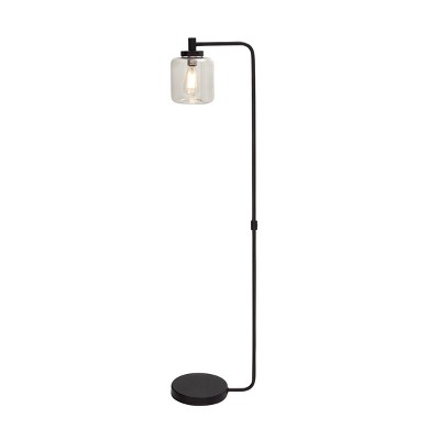 61" Metal Arc Floor Lamp with Round Glass Lamp Shade Black - Olivia & May