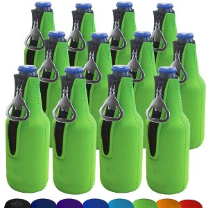 Neoprene Bottle Cooler Sleeves for 12oz Bottles with Bottle Opener- 12-Pack - Blank Design - Dual Sided Insulation Keeps Your Drinks Cool - 1 of 4