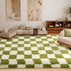 LOVEVOOK 5x7ft Checkered Area Rugs for Living Room, Bedroom, Soft Shaggy Green and White Rugs Kids Room, Non-Slip Fuzzy Carpet Indoor - 1 of 4