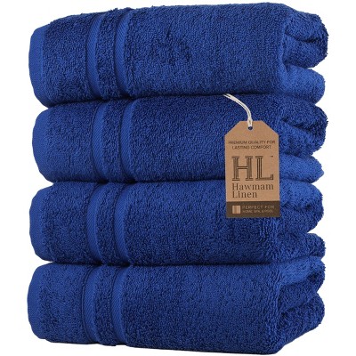 Hawmam Linen Hand Towels for Bathroom, Set of 4, 16x29 Inch, Premium Turkish Cotton, Highly Absorbent Hotel Collection, Blissful Luxury Spa Feel