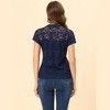 Allegra K Women's Curved Hem Sheer Short Sleeves Floral Lace Blouse - 4 of 4