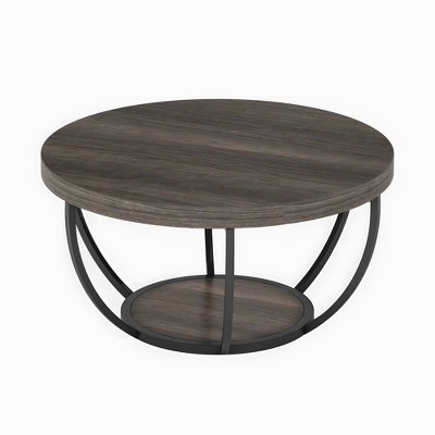 NicBex 31.49" W 2-Tier Round Wood Coffee Table Center Dining Table with Bottom Shelf for Living Room