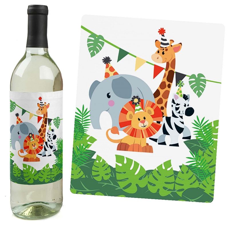 Big Dot of Happiness Jungle Party Animals - Safari Animal Birthday Party or Baby Shower Decor for Women & Men - Wine Bottle Label Stickers - Set of 4, 2 of 9