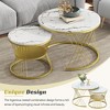 Nesting Coffee Table Set of 2, Brown Tempered Glass, High Gloss Marble Tabletop, 2 Drawers, Golden Frame, Round Center Table for Home, Office - 3 of 4