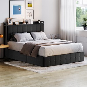 Upholstered Lift Up Storage Bed Frame with Headboard, Velvet Platform Bed with Wooden Slats & Metal Frame, Noise Free, No Box Spring Needed - 1 of 4