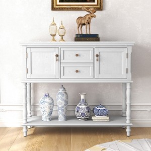 ChicFurnit Decorative Storage Cabinet Retro Console Table with Drawers and Cabinets for Living Room, White, 46.00"*16.90"*8.30" - 1 of 4