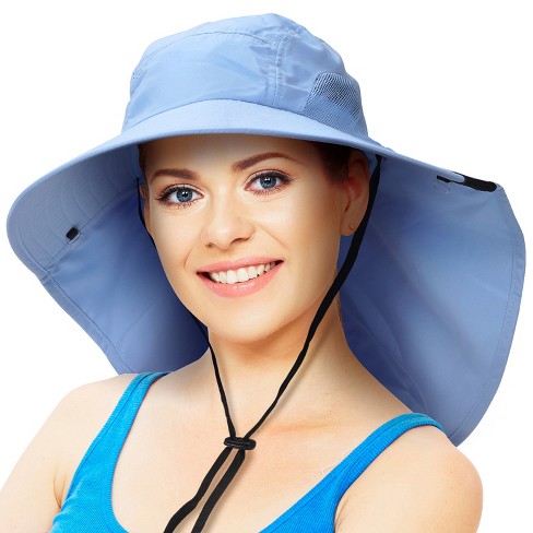 Women's Sun Cap Upf+50 Detachable Flap Wide Brim Visor Sun Protection  Hiking Hats
