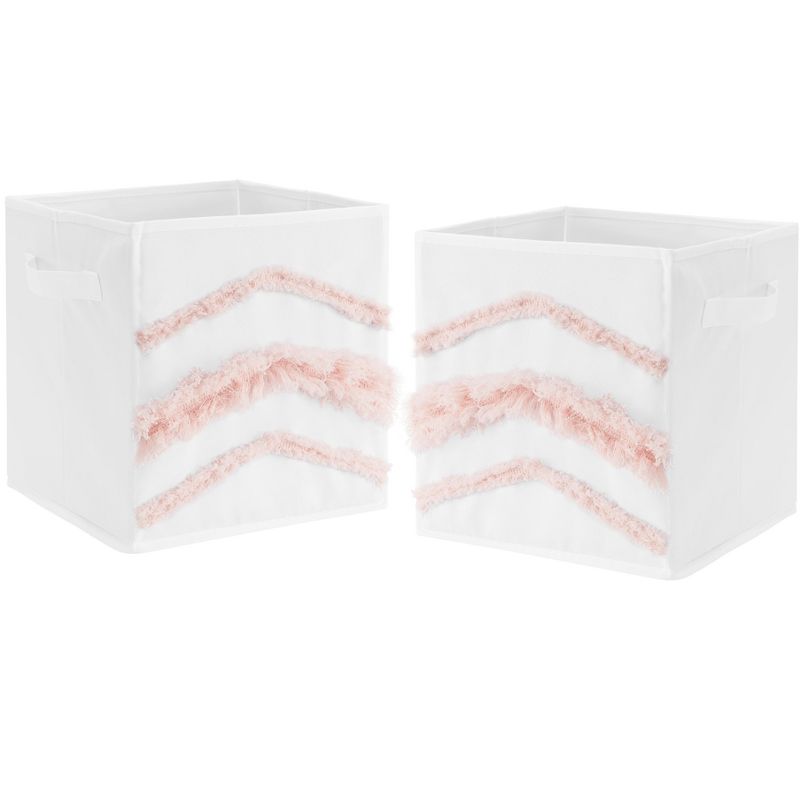Sweet Jojo Designs Fabric Storage Bins Set Floral Bird Blossom White and Pink, 1 of 6