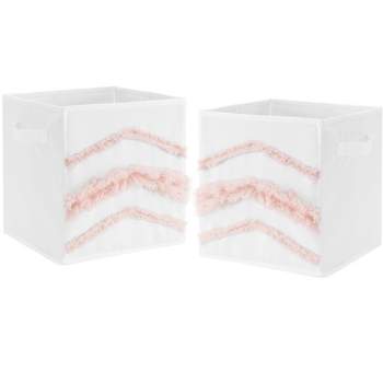 Sweet Jojo Designs Fabric Storage Bins Set Floral Bird Blossom White and Pink