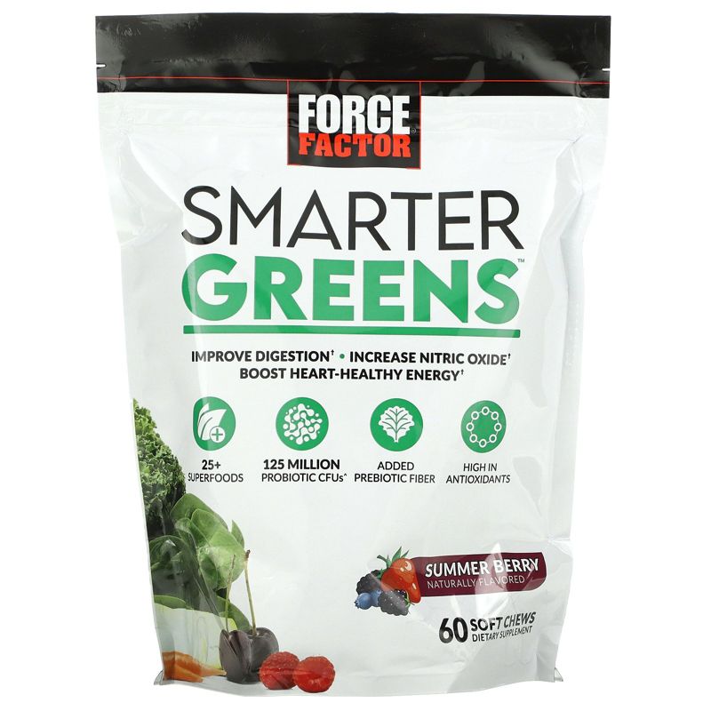 Force Factor Smarter Greens, Summer Berry, 60 Soft Chews, 1 of 3