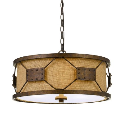 9" 2 in 1 Metal Ragusa Pendant with Burlap Shade Rust - Cal Lighting