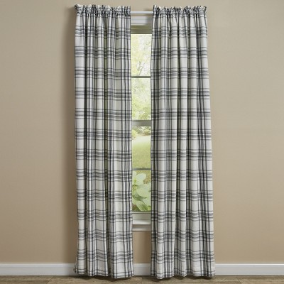 Onyx and Ivory Plaid Cotton Light-Filtering Curtain Panels, 84"
