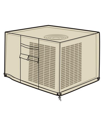 Plow & Hearth - Heavy Duty Deluxe Outdoor Square AC Unit Cover, Sand