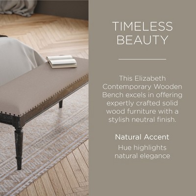 Elizabeth Traditional Upholstered Wooden Bench with Antiqued Black Finish