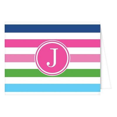 10ct Folded Notes - Preppy Stripe Monogram - J