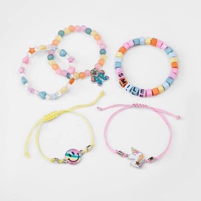 3pcs Acrylic Bead Colorful Bracelet Set With Pink Flower For Kids, Lovely  Bracelet For Girls' Jewelry