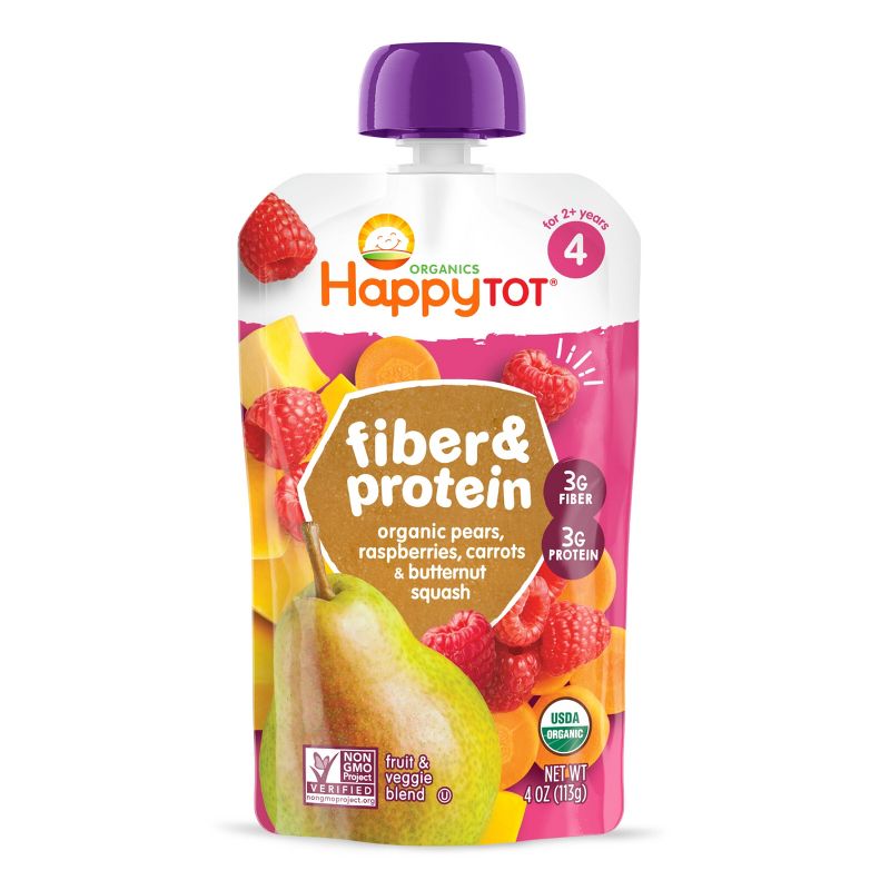 HappyTot Fiber &#38; Protein Pears Raspberries Butternut Squash &#38; Carrots Baby Meals - 4oz, 1 of 6