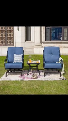 Cream 3-Piece Iron and Marble Patio Set with Cushions